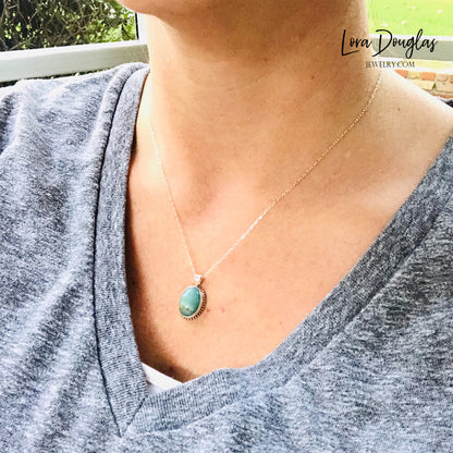 Natural Amazonite Pendant Necklace, Sterling Silver