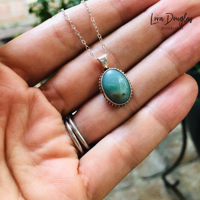 Natural Amazonite Pendant Necklace, Sterling Silver