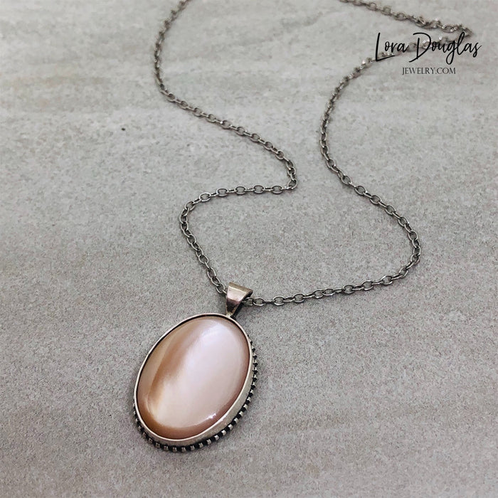 Peach Moonstone Pendant Necklace, Sterling Silver
