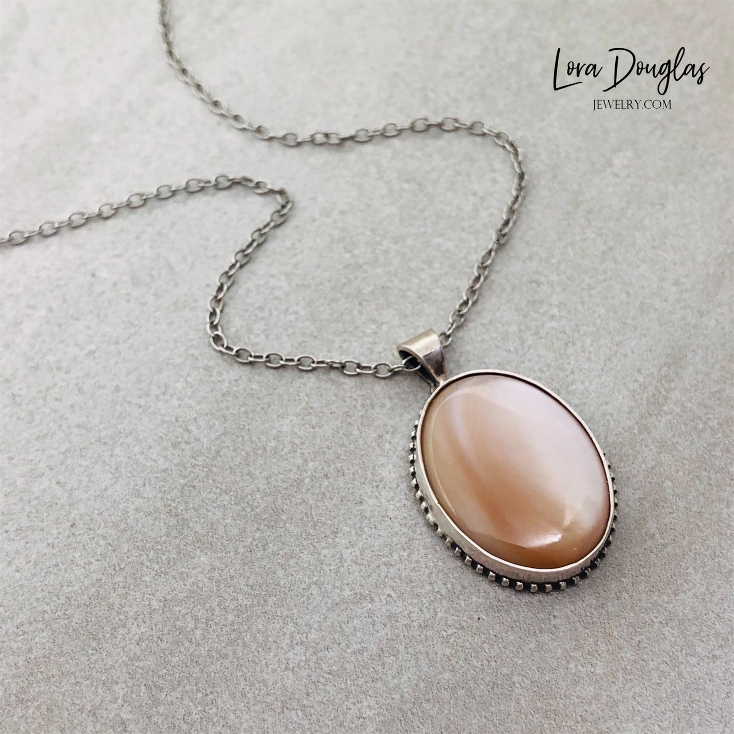 Peach Moonstone Pendant Necklace, Sterling Silver