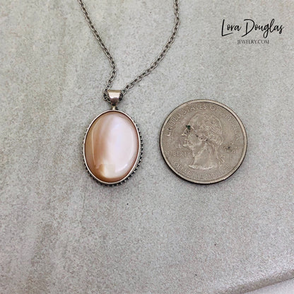 Peach Moonstone Pendant Necklace, Sterling Silver