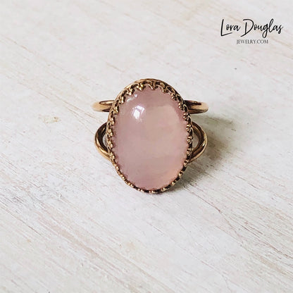 Rose Quartz and Bronze Ring, Size 6