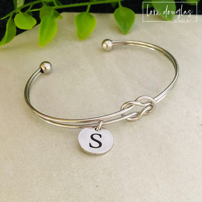Personalized Initial Tie the Knot Bracelet, Bridal Shower, Bridesmaid Jewelry