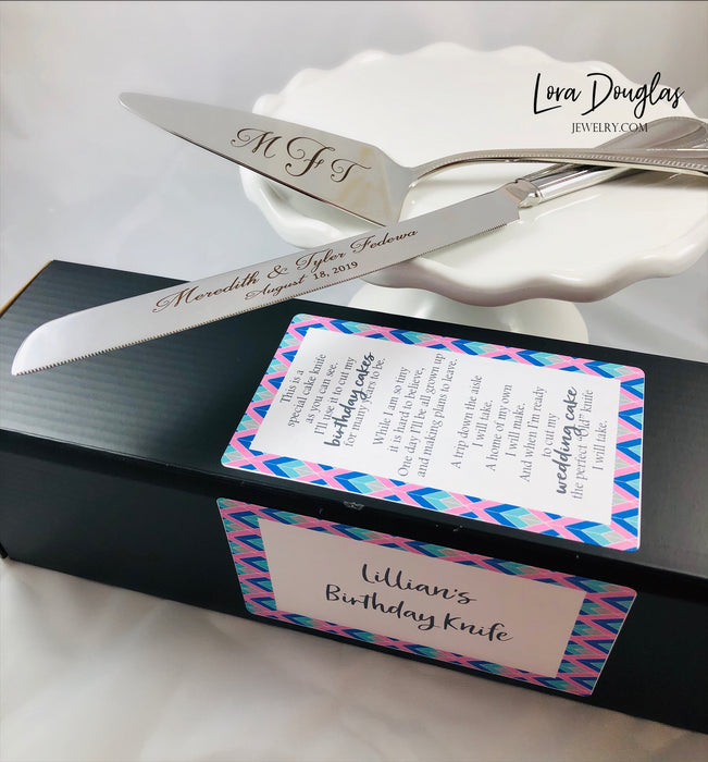 Engraved Cake Knife Set Birthday Knife — Lora Douglas