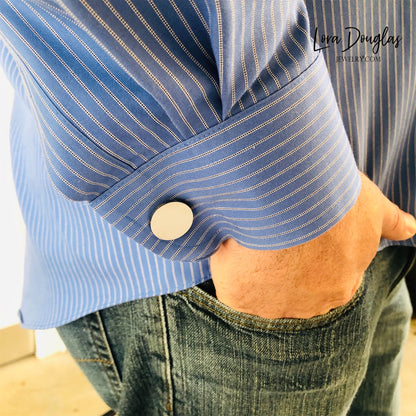 silver stainless steel cufflink that can be engraved with a logo or graphic