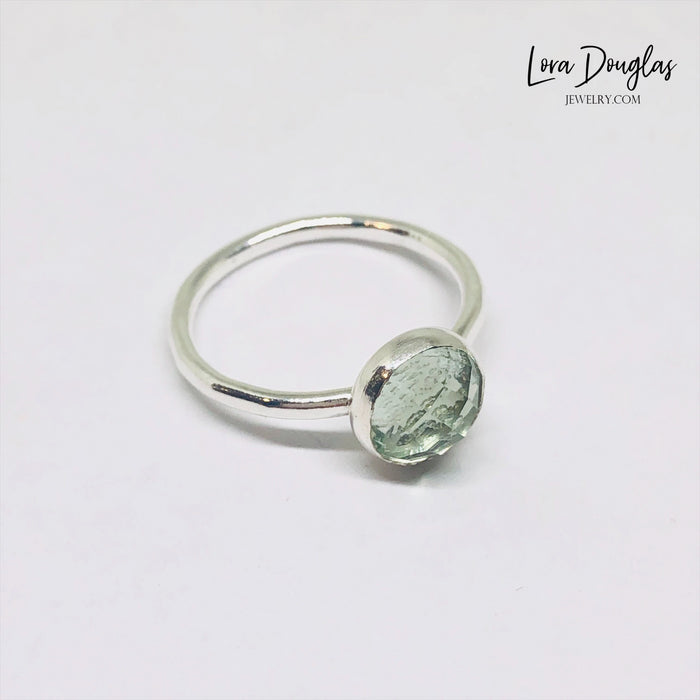 Green Quartz Rose-Cut Solitaire Ring, Size 6