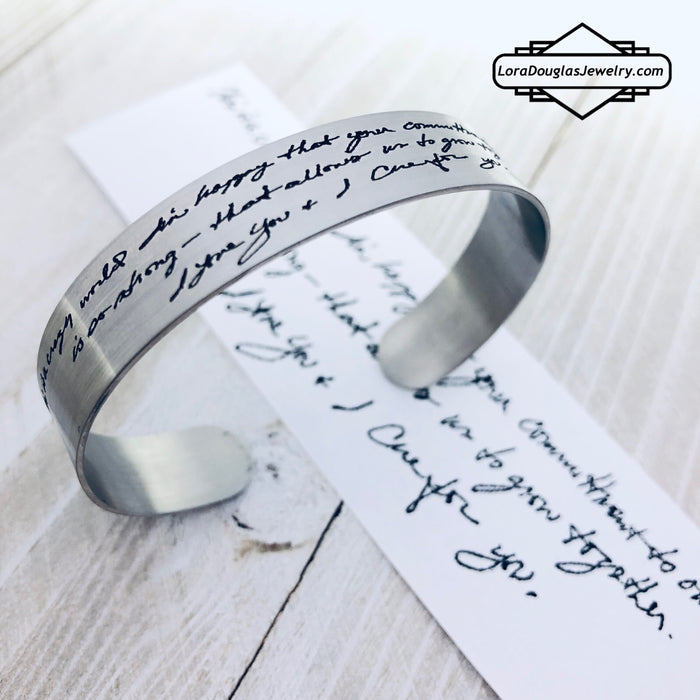 Handwriting Cuff Bracelet, Engrave Your Handwriting - Lora Douglas Jewelry