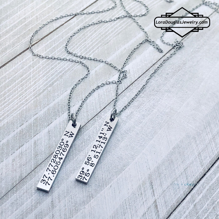Custom Coordinates Necklace, Latitude Longitude Necklace - Lora Douglas Jewelry
