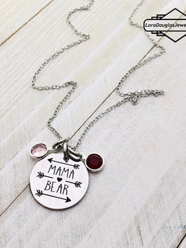 Mama Bear Birthstone Necklace, Mama Bear Jewelry