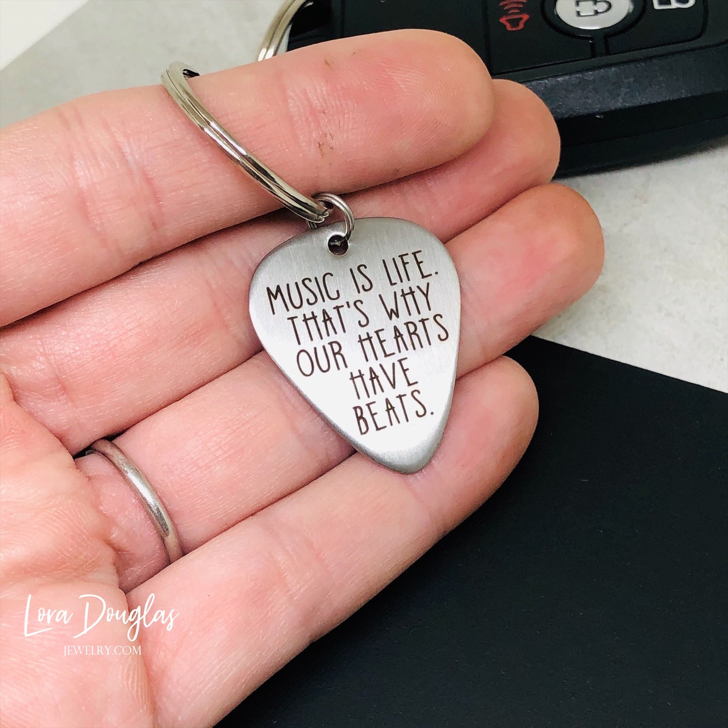 Music is Life Guitar Pick Keychain