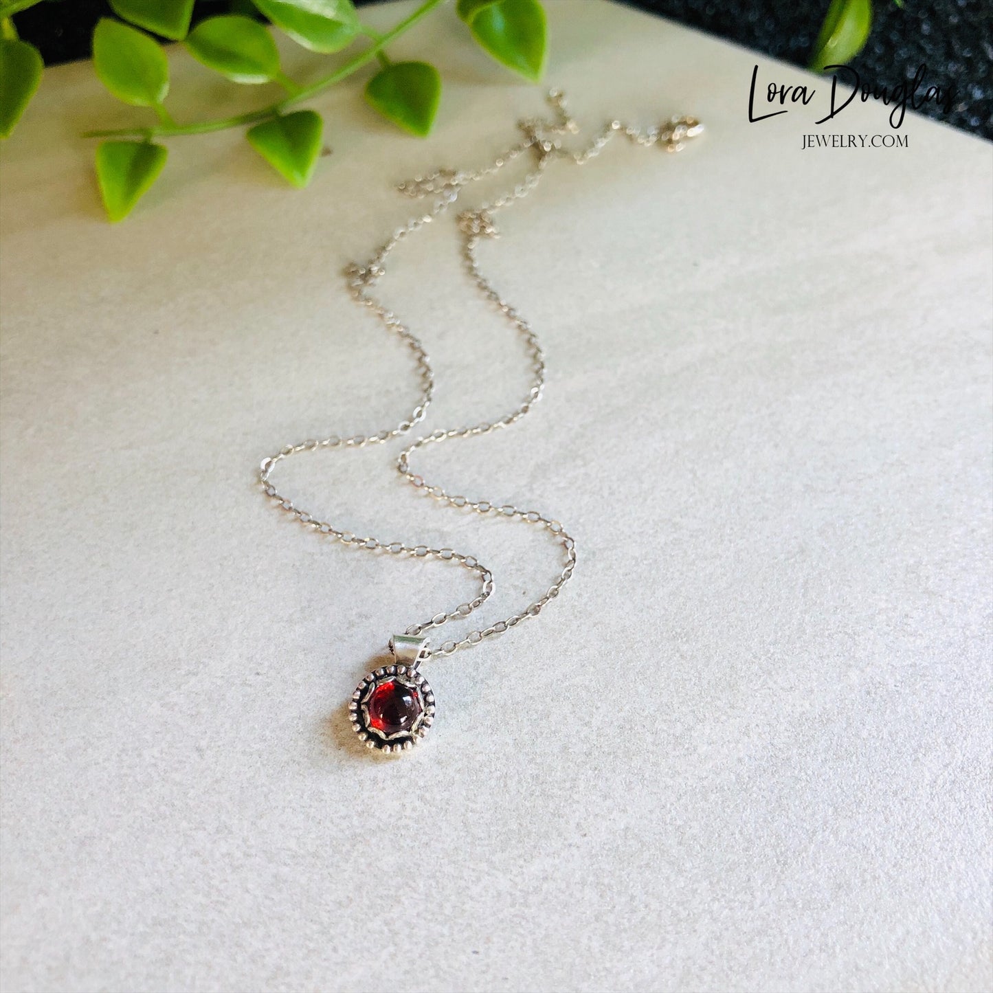 Garnet Pendant Necklace, Sterling Silver