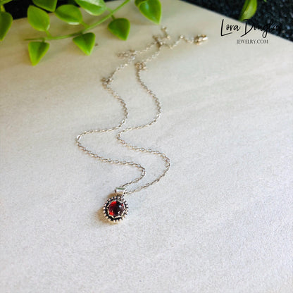 Garnet Pendant Necklace, Sterling Silver