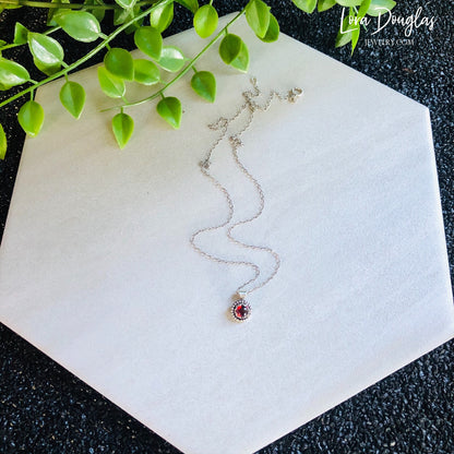 Garnet Pendant Necklace, Sterling Silver