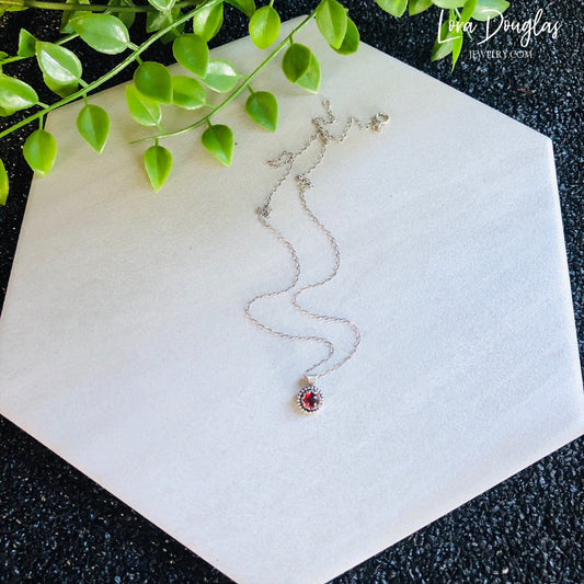 Garnet Pendant Necklace, Sterling Silver