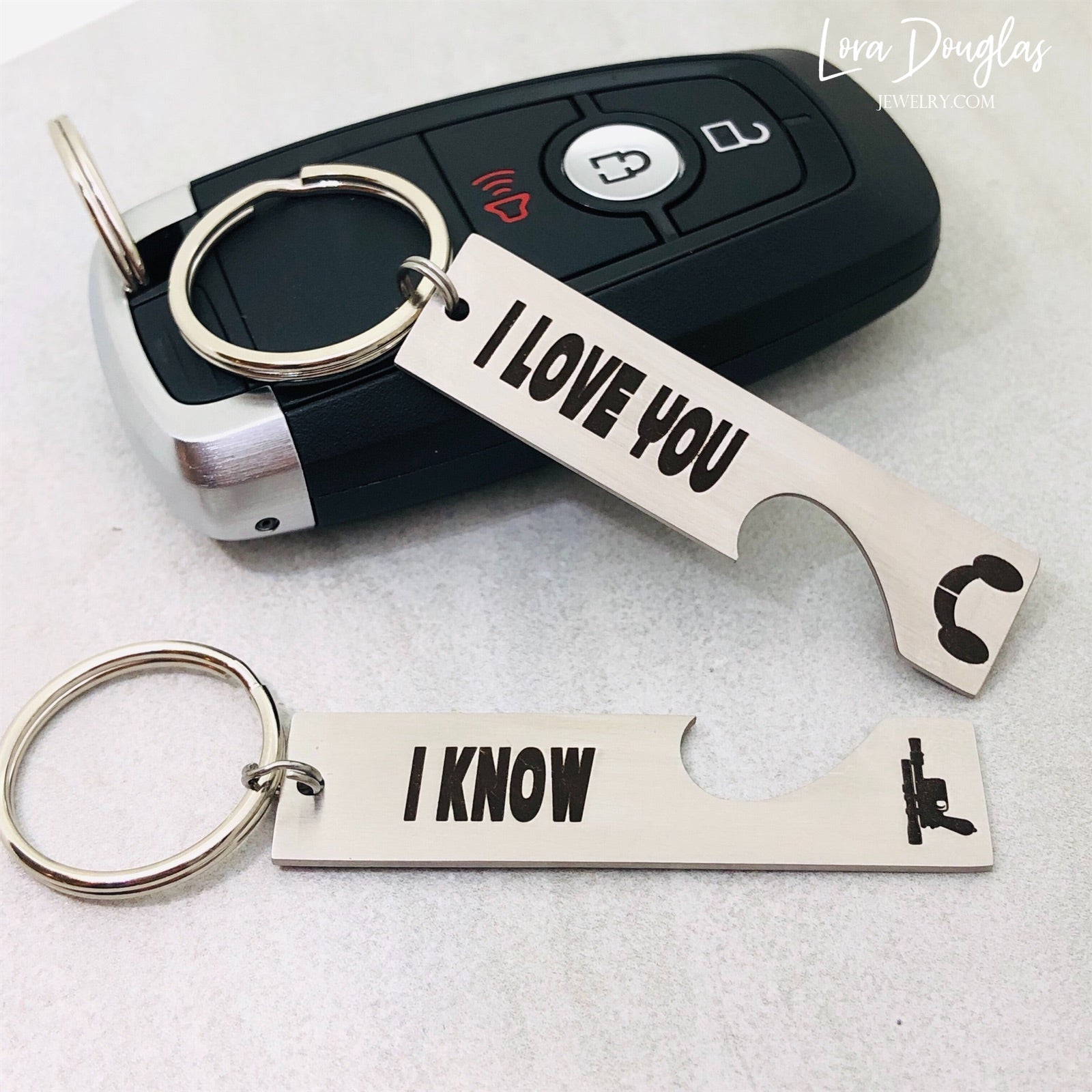 “I Love You” and “I Know” His and Hers key chains