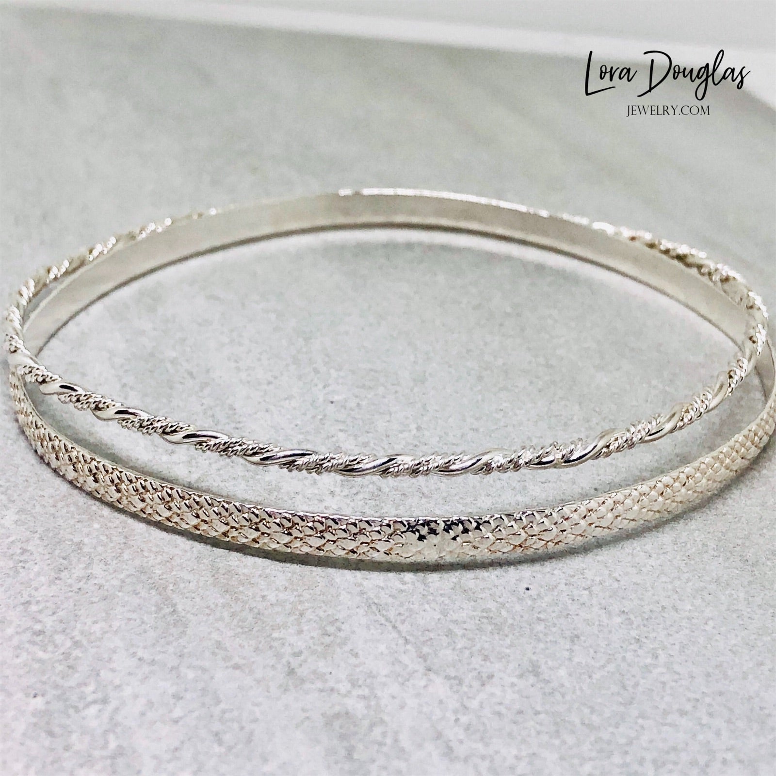 set of two sterling silver bangle bracelets