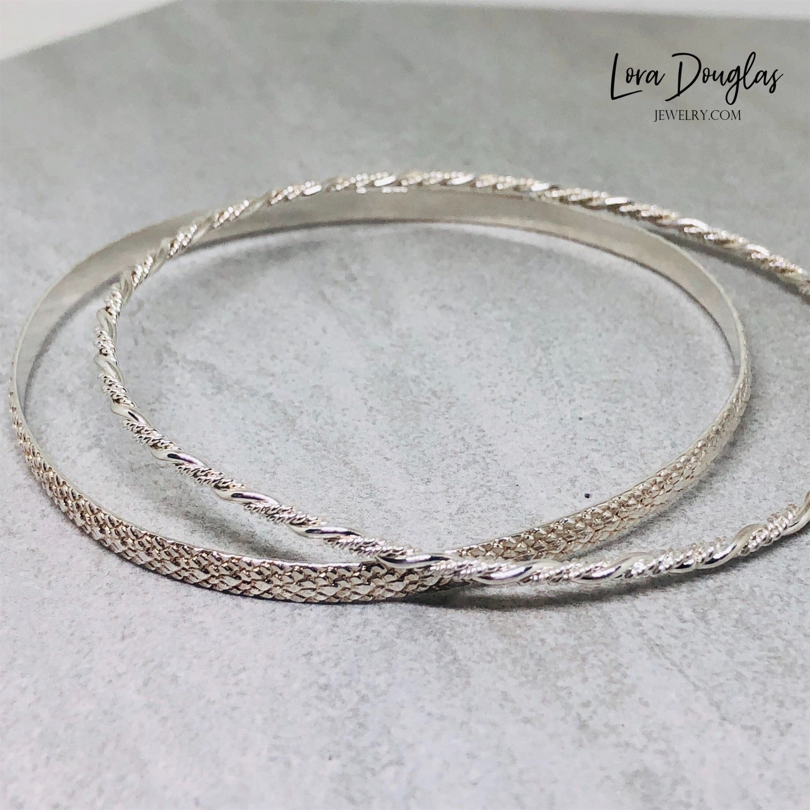 set of two sterling silver bangle bracelets