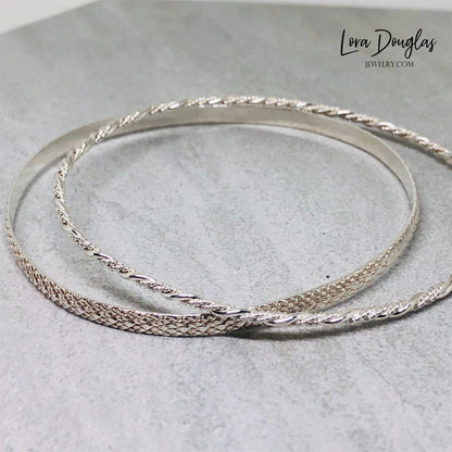 set of two sterling silver bangle bracelets