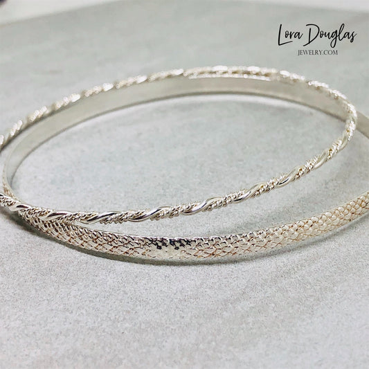 set of two sterling silver bangle bracelets