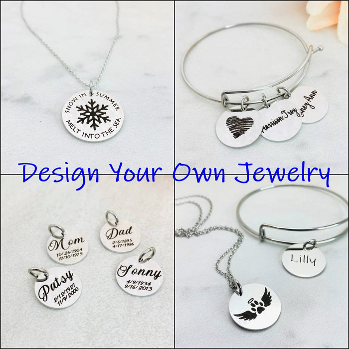 Design Your Own Engraved Charm, Necklace, or Bracelet (Medium Disc)
