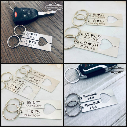 Two stainless steel keychains with laser engraved personalization