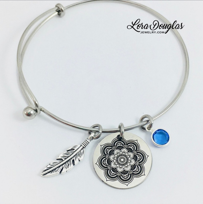 Mandala Bangle Bracelet, Mandala Charm Bracelet - Lora Douglas Jewelry
