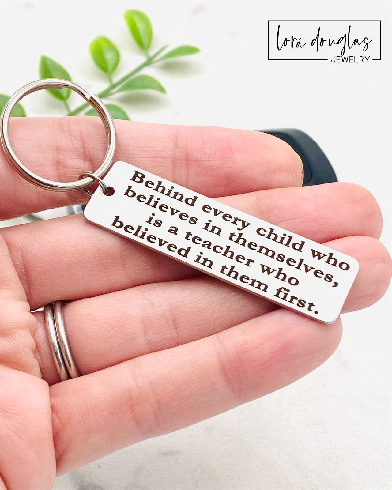 Teacher Appreciation Keychain, Behind Every Child Keychain, Personalized Teacher Gift, Engraved Stainless Steel Keychain