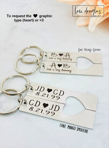 Two stainless steel keychains with laser engraved personalization