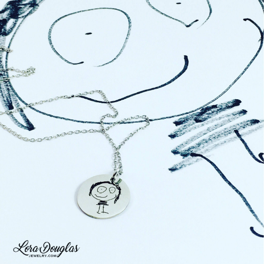 Custom Handwriting Jewelry, Engraved Child's Artwork or Handwriting