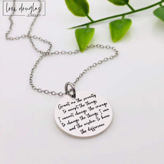 engraved serenity prayer necklace