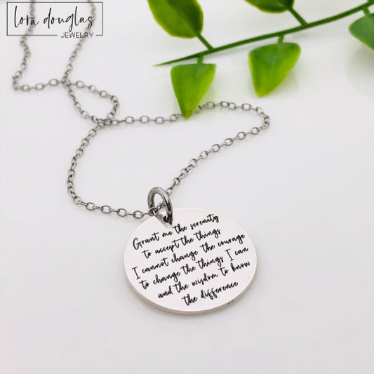 engraved serenity prayer necklace