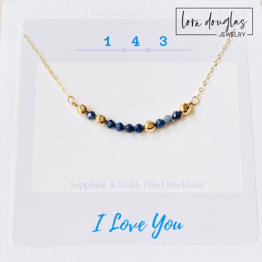 Sapphire Necklace, 1-4-3 I Love You