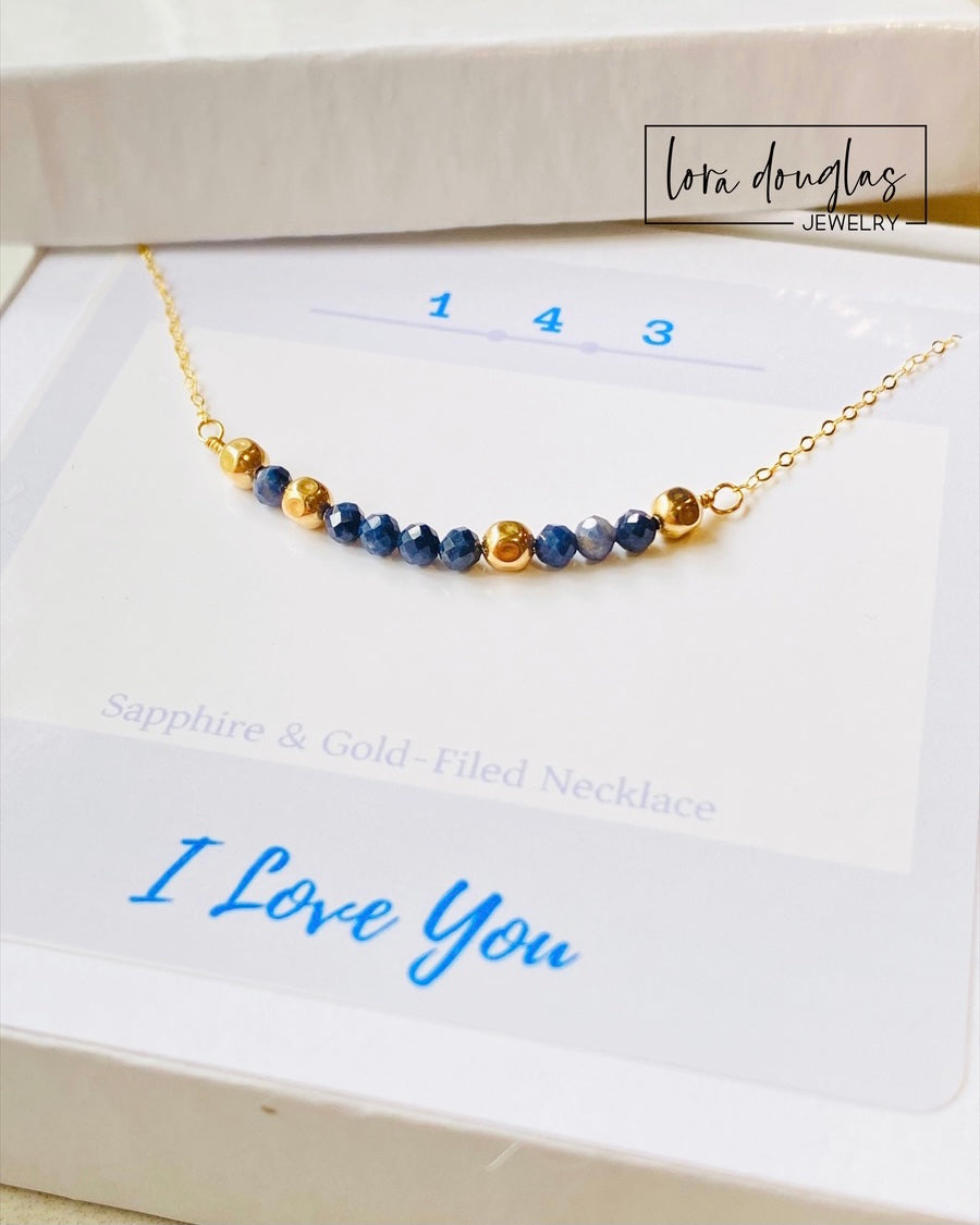 Sapphire Necklace, 1-4-3 I Love You