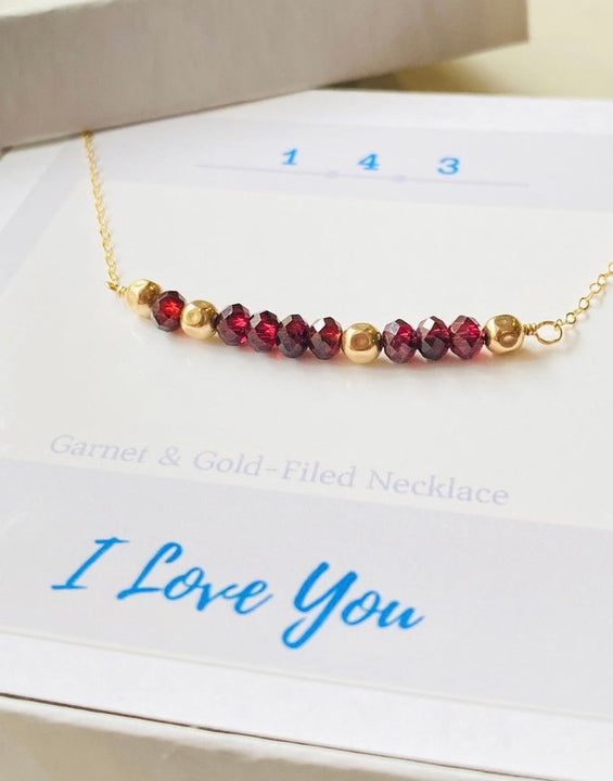 1-4-3: I Love You | Garnet Necklace