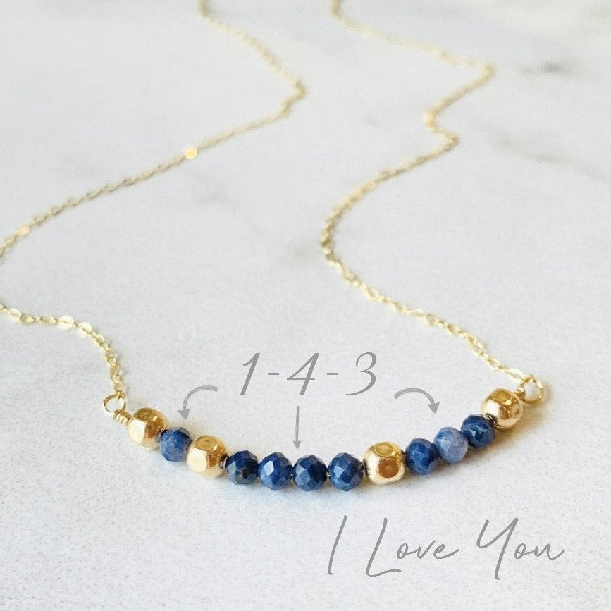 Sapphire Necklace, 1-4-3 I Love You