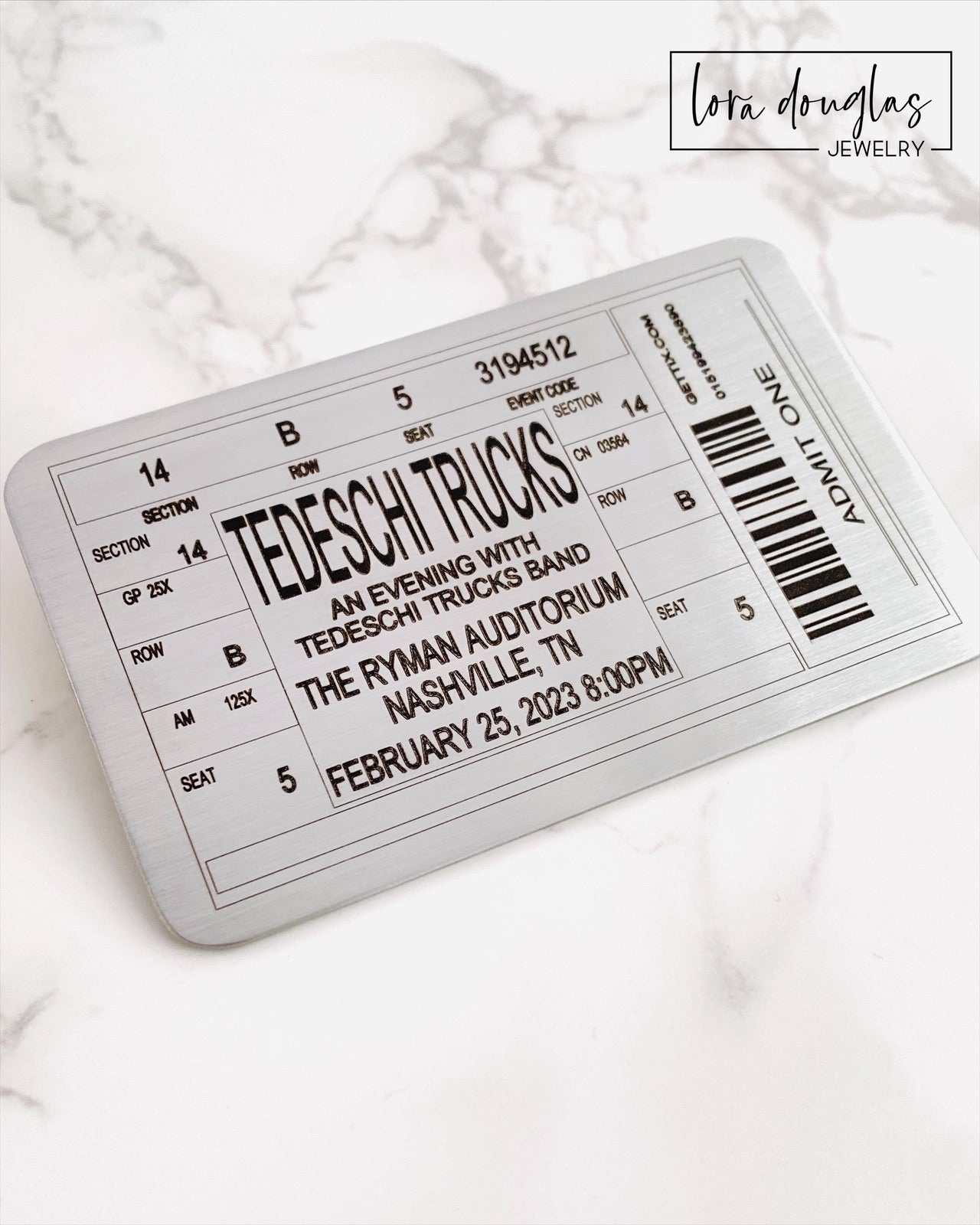 Metal Ticket for any Band, Concert, or Event - Shadow Box Insert, Wallet Card