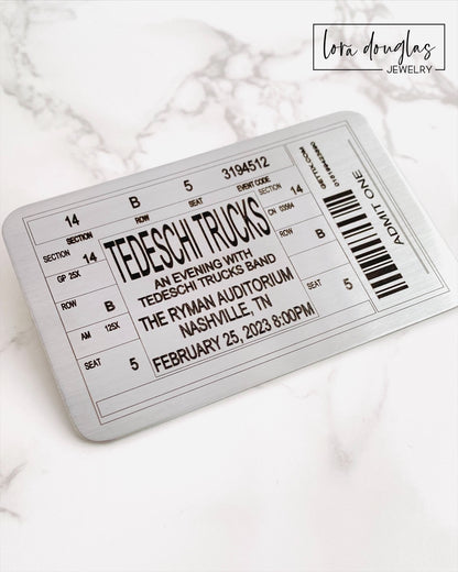 Metal Ticket for any Band, Concert, or Event - Shadow Box Insert, Wallet Card