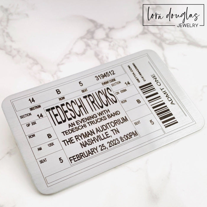 Metal Ticket for any Band, Concert, or Event - Shadow Box Insert, Wallet Card