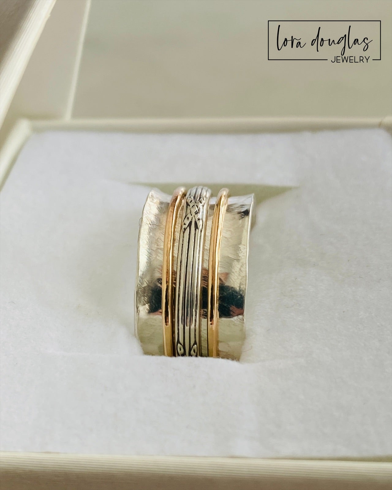 Spinner Ring, Fidget Ring, 925 Sterling Silver and Gold Filled, Size 9