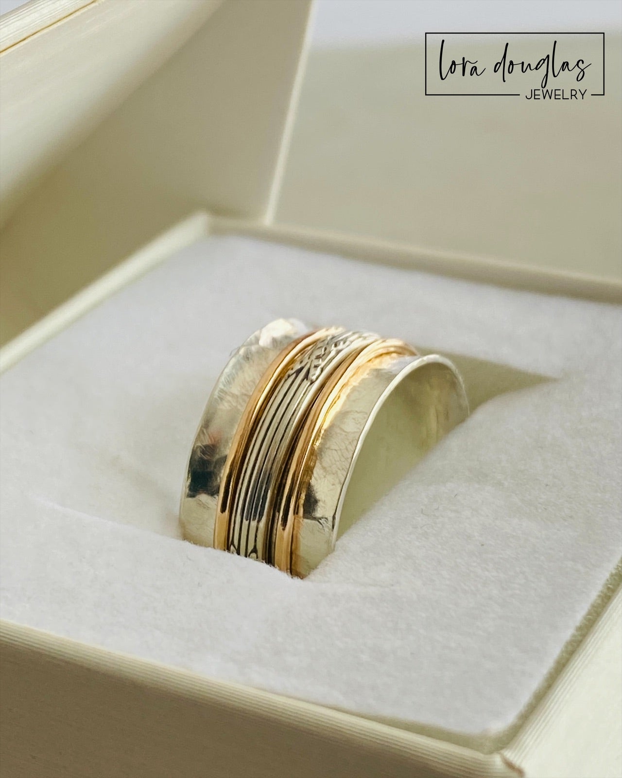 Spinner Ring, Fidget Ring, 925 Sterling Silver and Gold Filled, Size 9