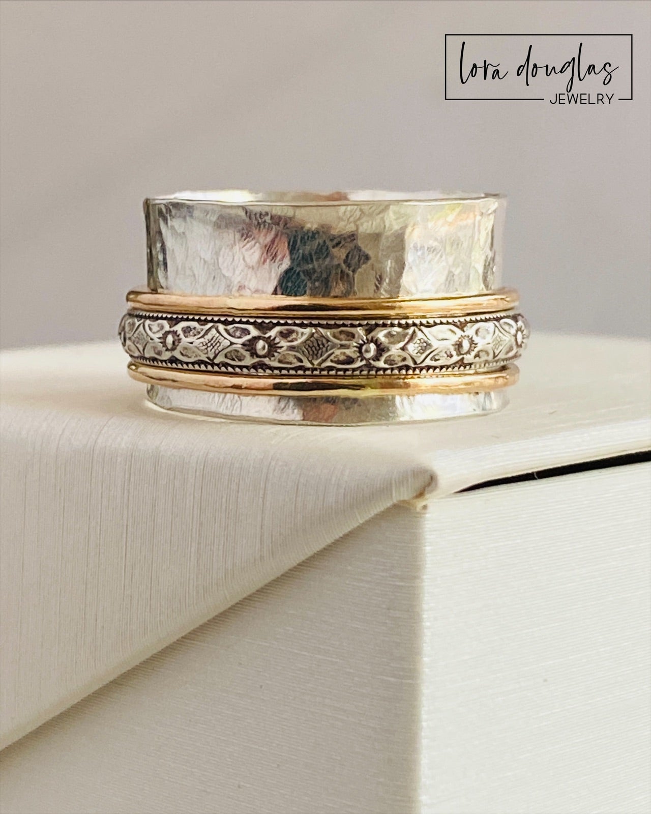 Spinner Ring, Fidget Ring, 925 Sterling Silver and Gold Filled, Size 8