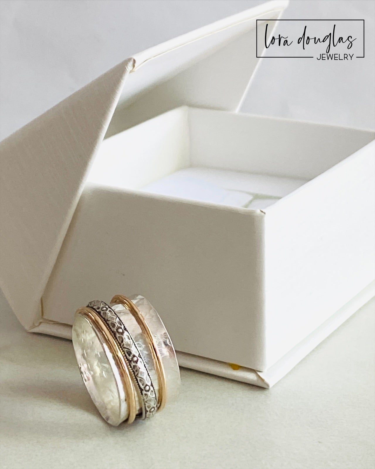 Spinner Ring, Fidget Ring, 925 Sterling Silver and Gold Filled, Size 8