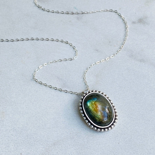 Labradorite Pendant Necklace, Sterling Silver