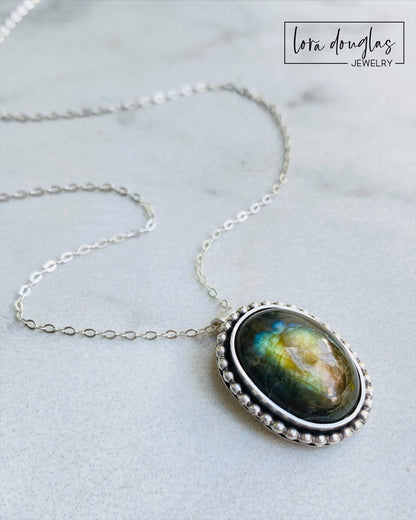 Labradorite Pendant Necklace, Sterling Silver