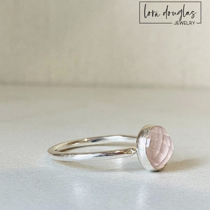 Rose Quartz Rose-Cut Sterling Silver Solitaire Ring, Size 7.5