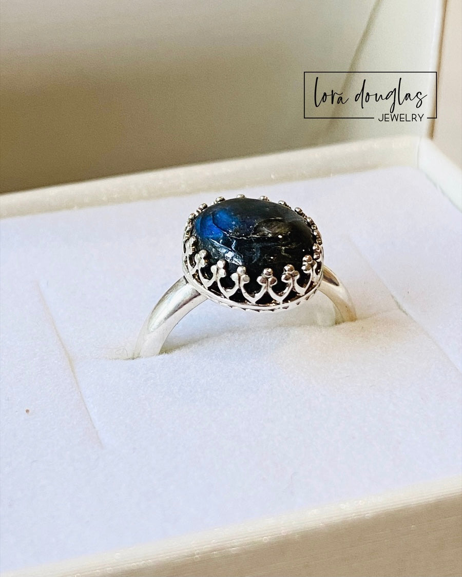 Labradorite Ring, Sterling Silver Ring, Size 7