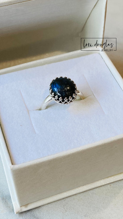 Labradorite Ring, Sterling Silver Ring, Size 7
