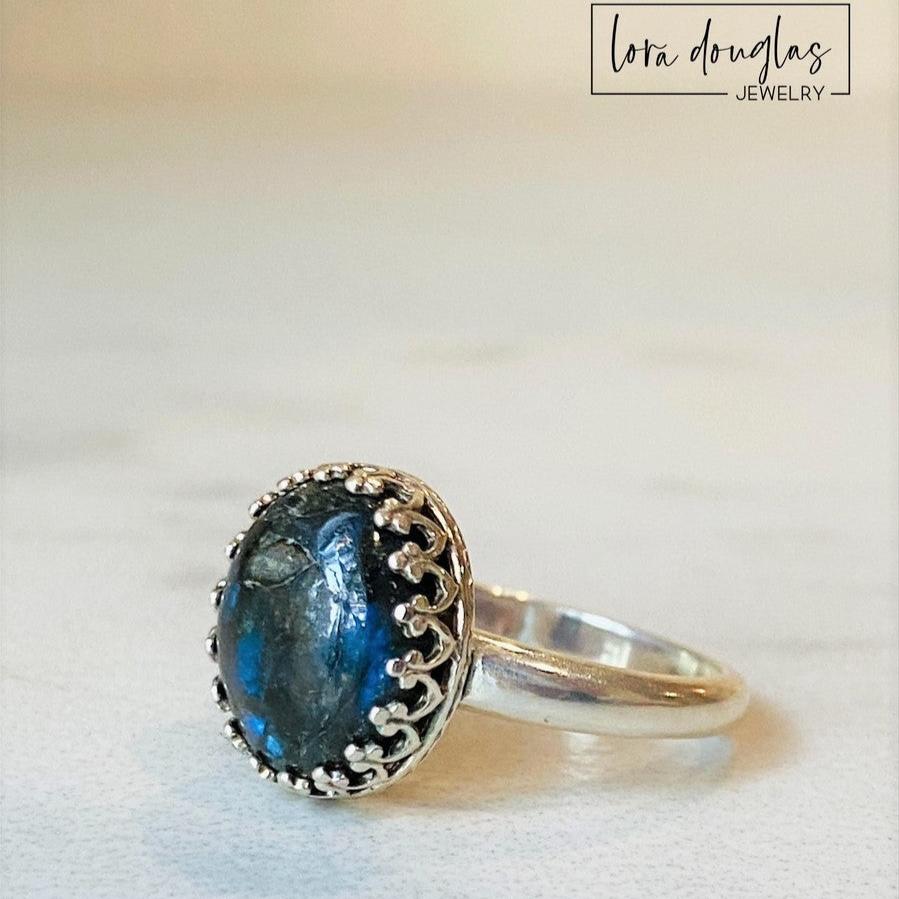 Labradorite Ring, Sterling Silver Ring, Size 7