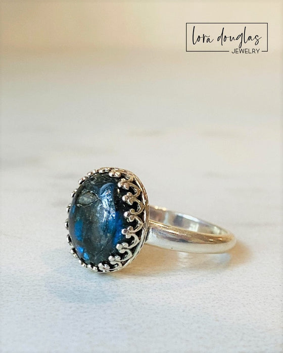 Labradorite Ring, Sterling Silver Ring, Size 7