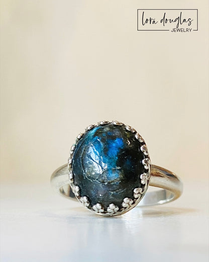 Labradorite Ring, Sterling Silver Ring, Size 7